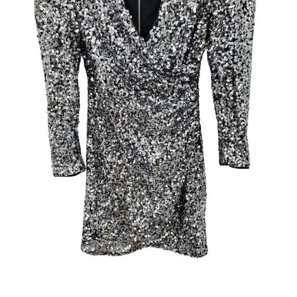 Bardot Womens Sequin Sparkle Dress Sz S Wrap Bodycon Mini Silver Sexy Cocktail - Picture 7 of 12